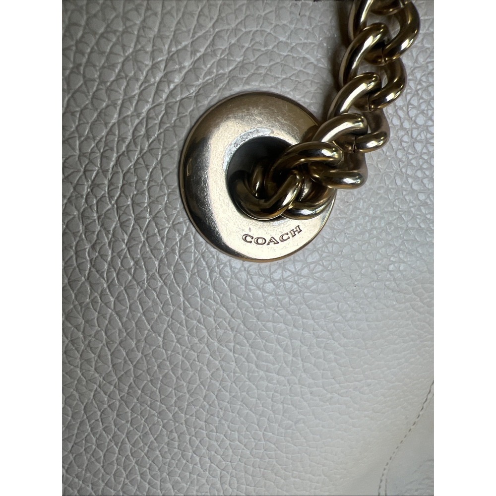 Coach Womens Black Polished Pebble Leather‎ Turnlock Chain Tote Bag 57107 - Picture 2 of 16